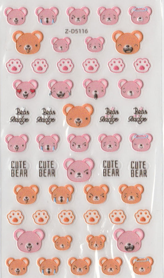 5D Self-Adhesive Nail Art Stickers - Cute Bear D5116