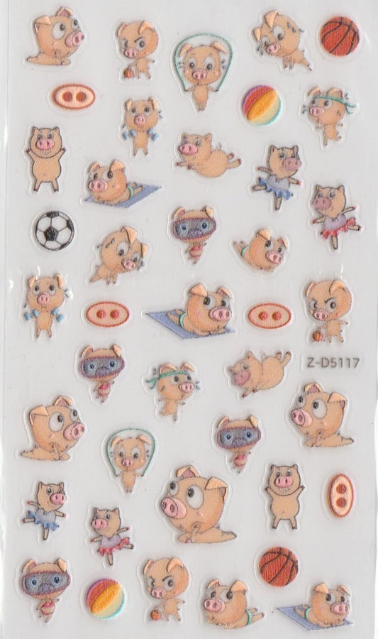 5D Self-Adhesive Nail Art Stickers - Piggy D5117