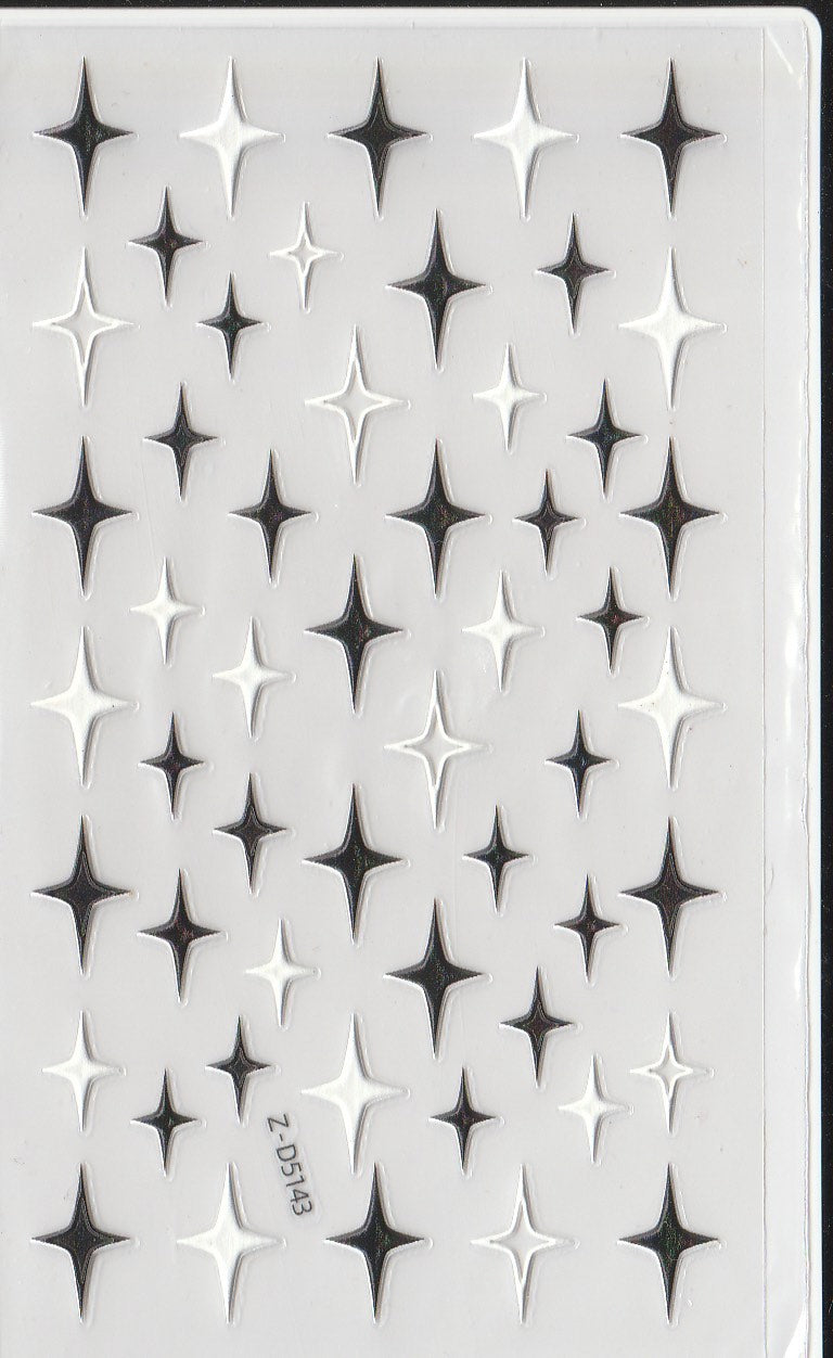 5D Self-Adhesive Nail Art Stickers - Black & White Star D5143