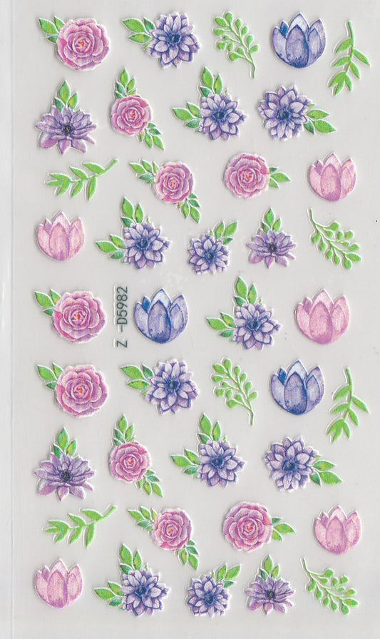 5D Self-Adhesive Nail Art Stickers - Flowers D5982