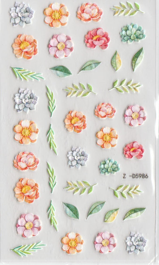 5D Self-Adhesive Nail Art Stickers - Flowers D5986