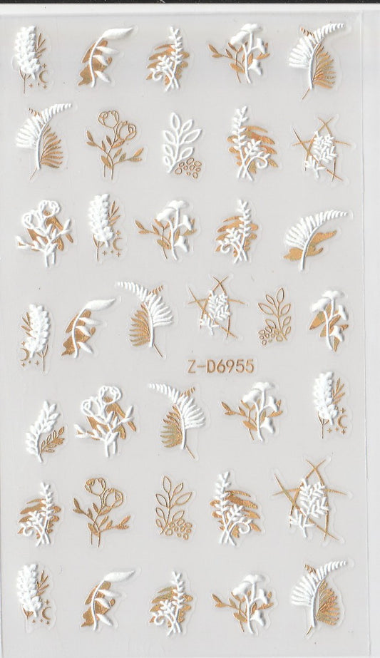 5D Self-Adhesive Nail Art Stickers - Golden Leaves D6955