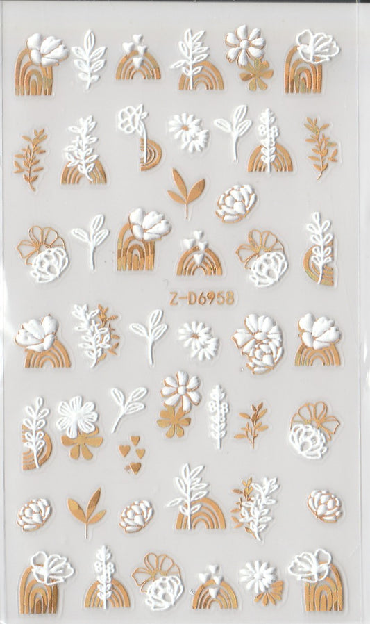 5D Self-Adhesive Nail Art Stickers - Golden Flowers D6958