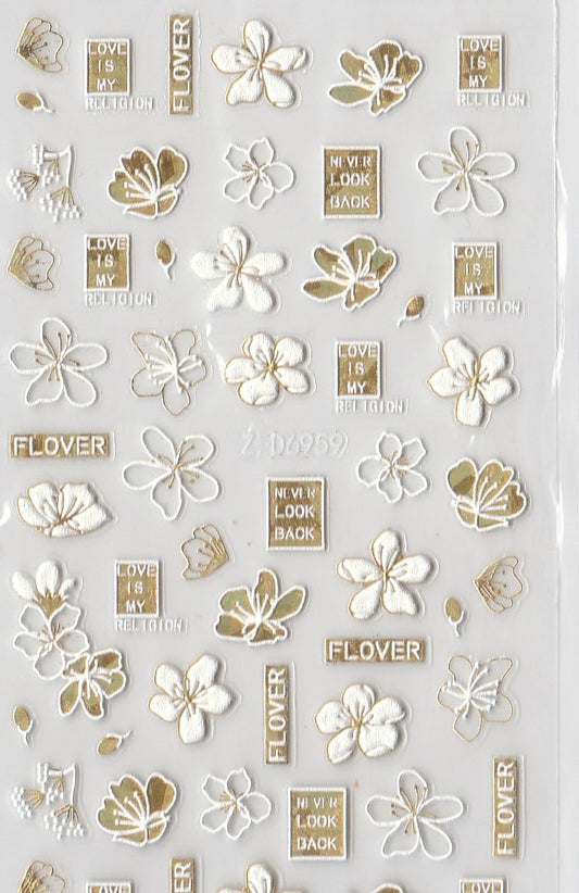 5D Self-Adhesive Nail Art Stickers - Golden Flowers D6959