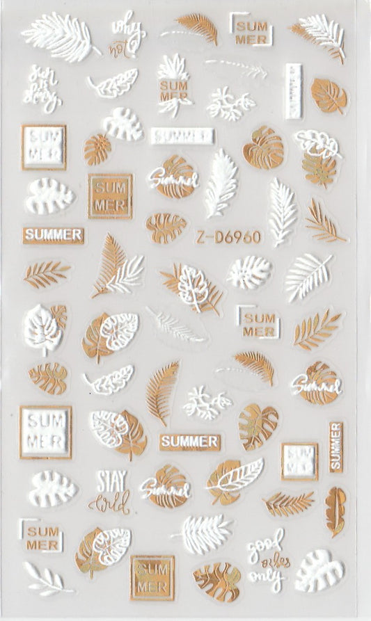 5D Self-Adhesive Nail Art Stickers - Golden Leaves D6960