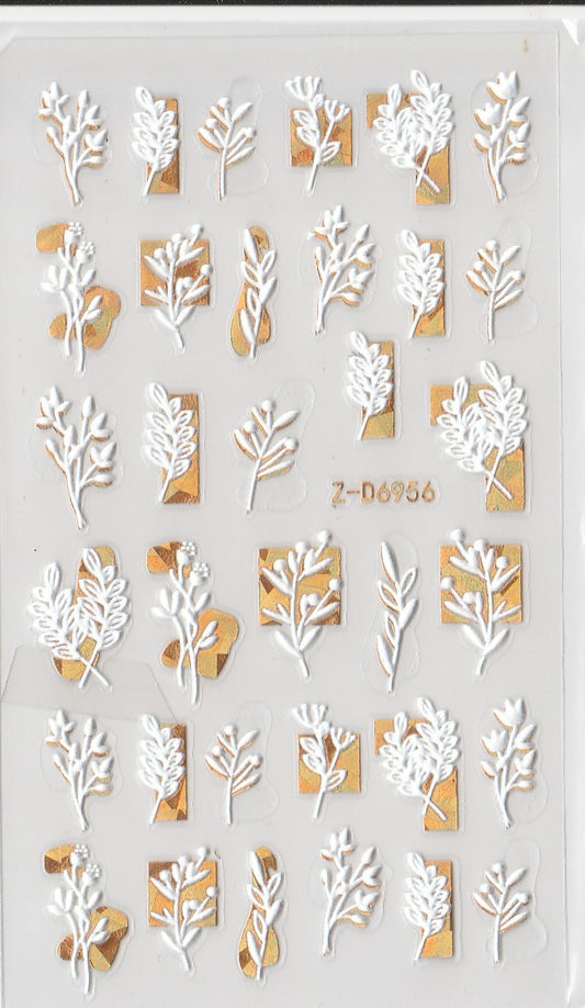 5D Self-Adhesive Nail Art Stickers - Golden Leaves D6956