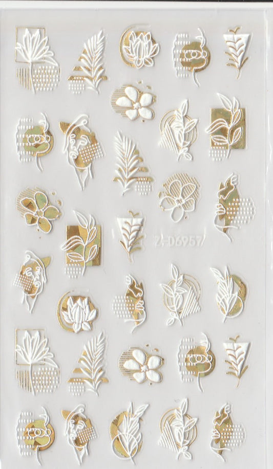 5D Self-Adhesive Nail Art Stickers - Golden Leaves D6957