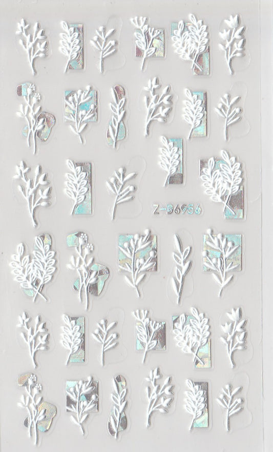 5D Self-Adhesive Nail Art Stickers - Silver Leaves D6956