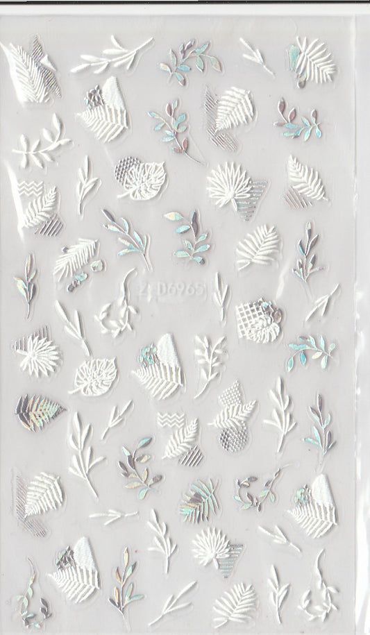 5D Self-Adhesive Nail Art Stickers - Silver Leaves D6965