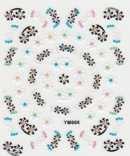 3D Self-Adhesive Nail Art Stickers - Colored Abstract Flowers 06