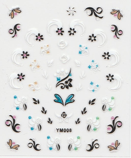 3D Self-Adhesive Nail Art Stickers - Colorful Design YM008