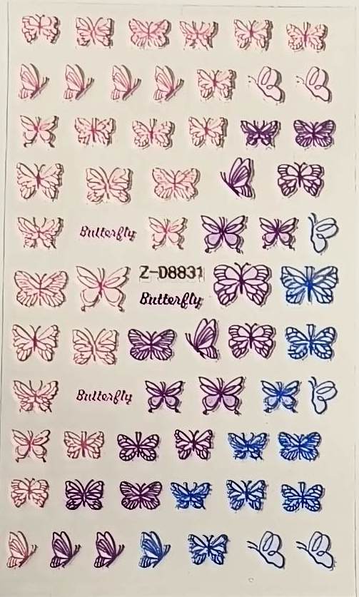 5D Self-Adhesive Nail Art Stickers - Butterflies D8831