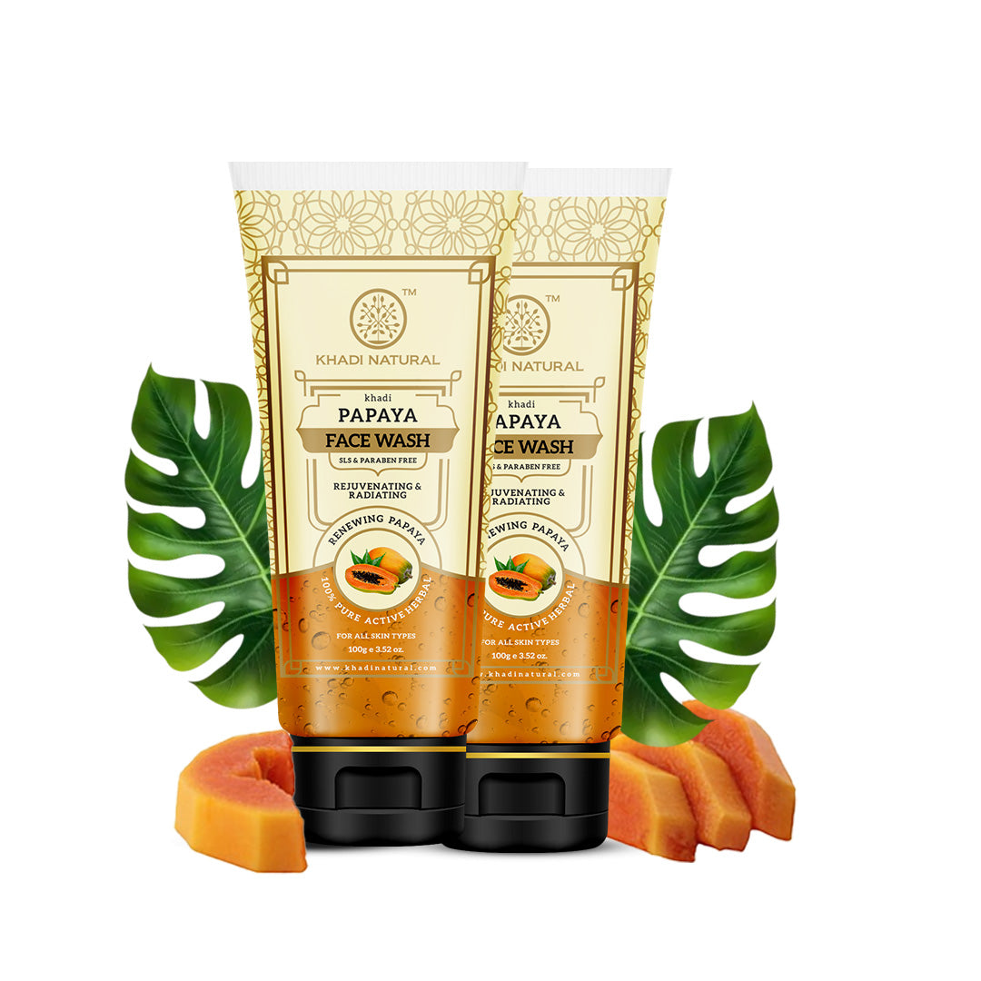Khadi Natural Papaya Face Wash SLS & Paraben Free for Clear Fresh Skin 100g