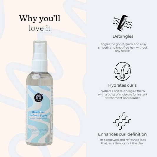 Ready Set Refresh Spray | For Wavy, Curly, Low-Density, Fine Hair | Silicone Free & Alcohol Free | Hydration Hair Spray with Aloe Vera | Anti Frizz Curly Hair Detangling Spray | 100ml + Free Best Selling Minis (Pack Of 6)