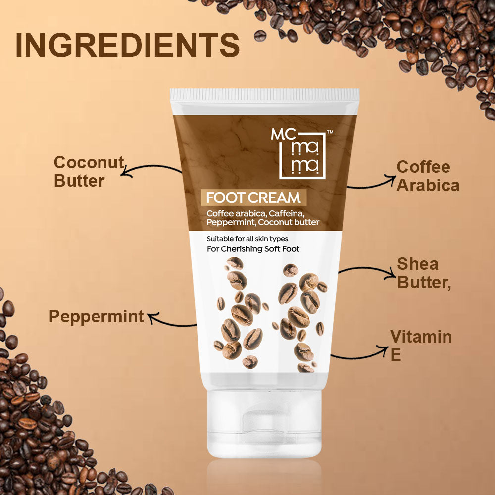 Foot Cream For Dry & Cracked Feet, Moisturizes & Soothes Feet, Heel Repair, For Calloused, or Chapped Skin With Benefits of Coffee Arabica,Peppermint,Coconut Butter | 60g