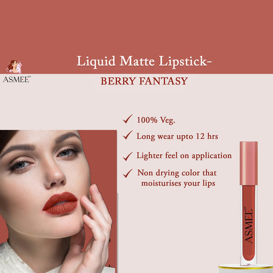 Asmee Liquid Lipstick - Berry Fantasy  &  Get Matte Lipstick- French Rose Free