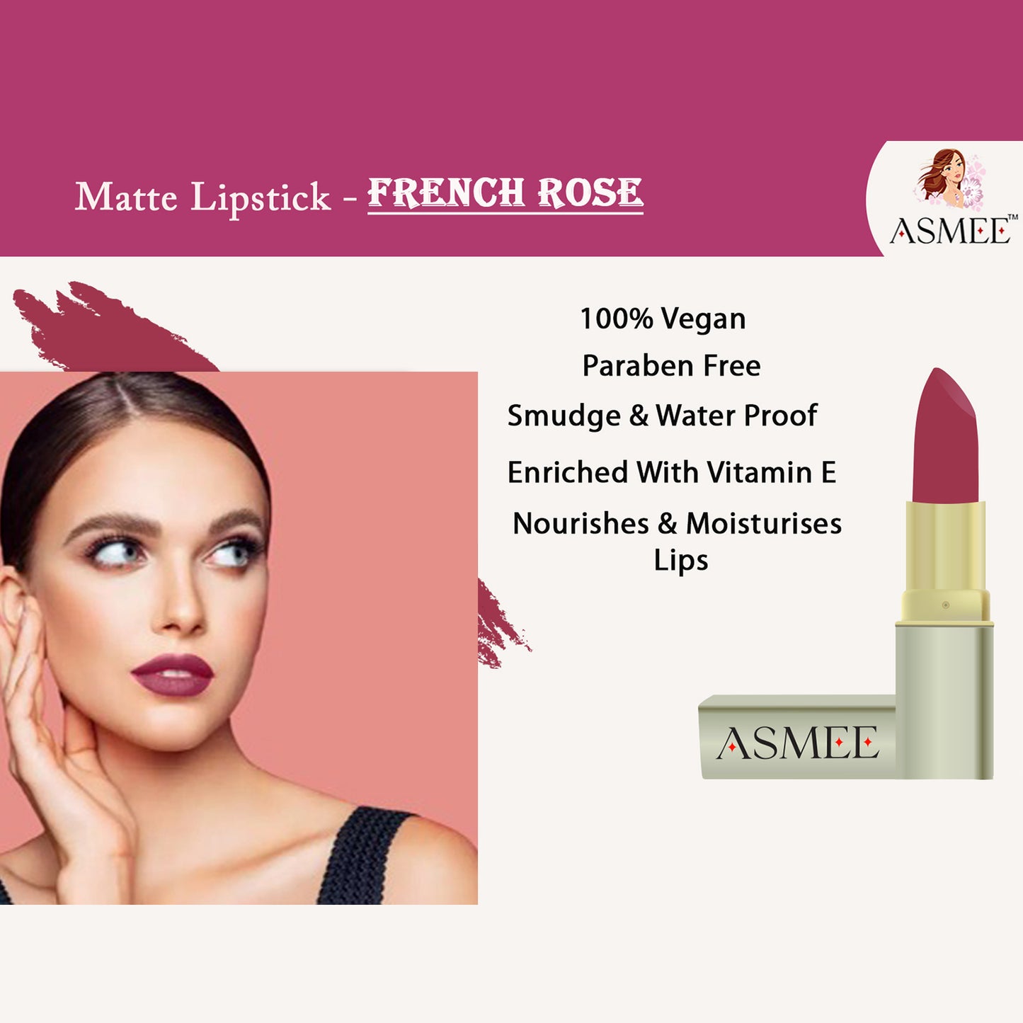 Asmee Matte Lipstick - French Rose
