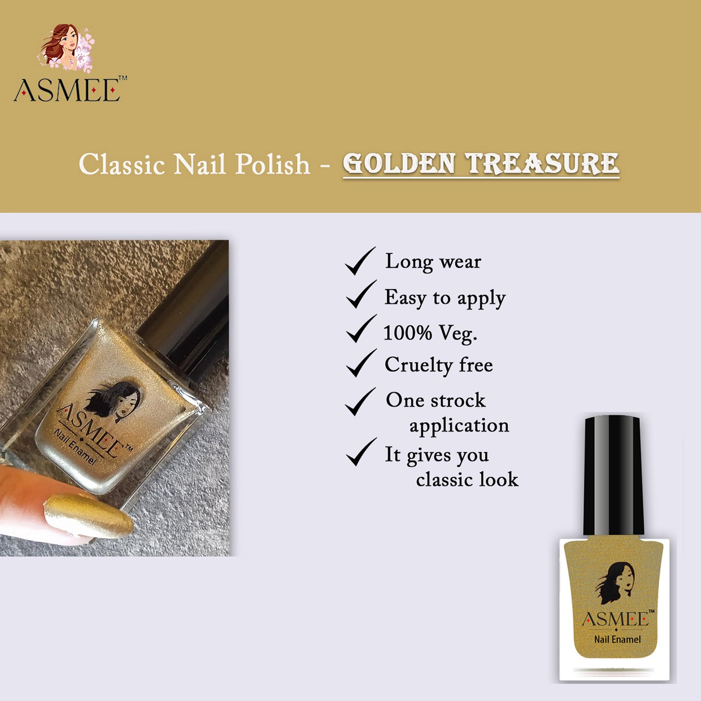 Asmee Classic Nail Polish - Golden Treasure