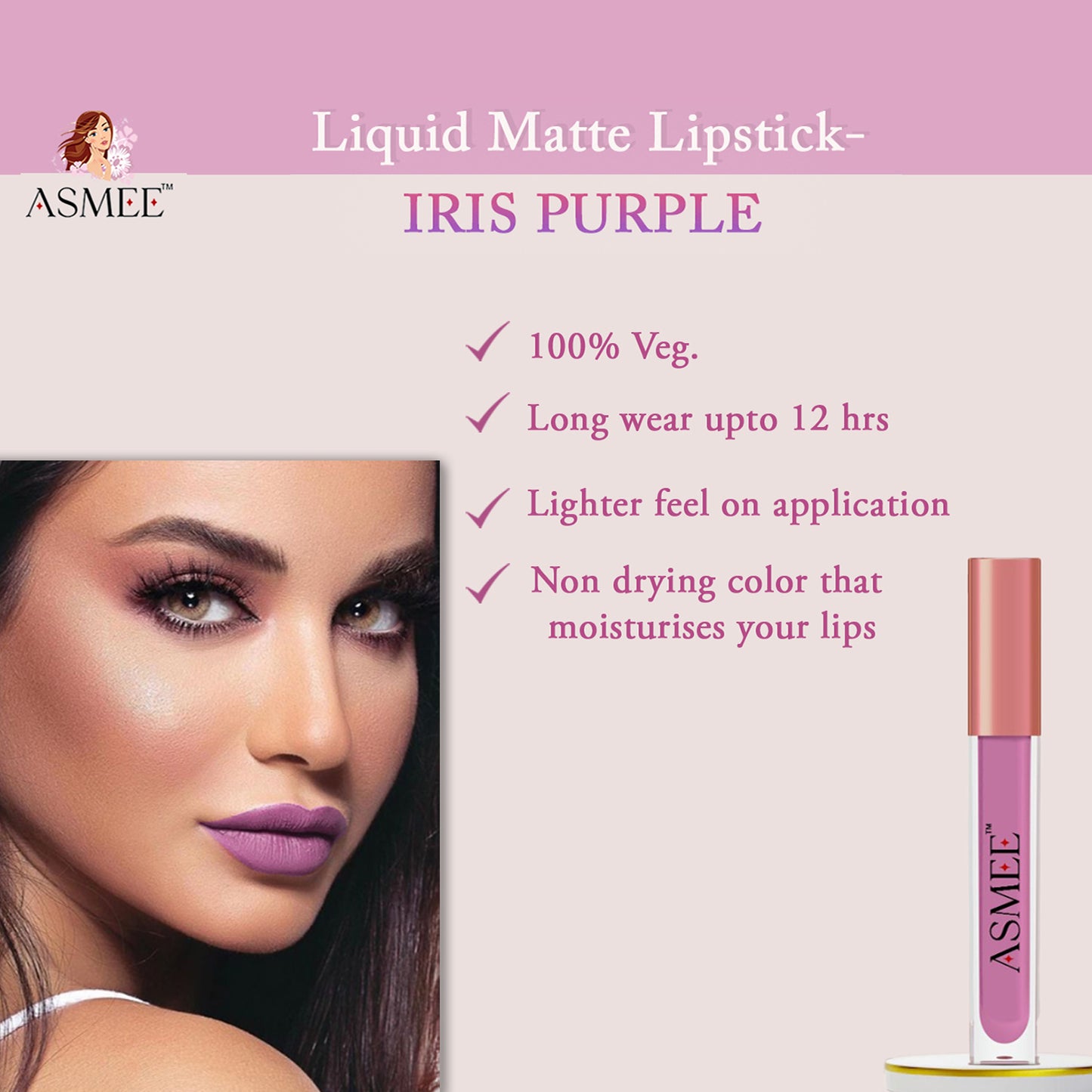 Asmee Liquid Matte lipstick - Iris Purple