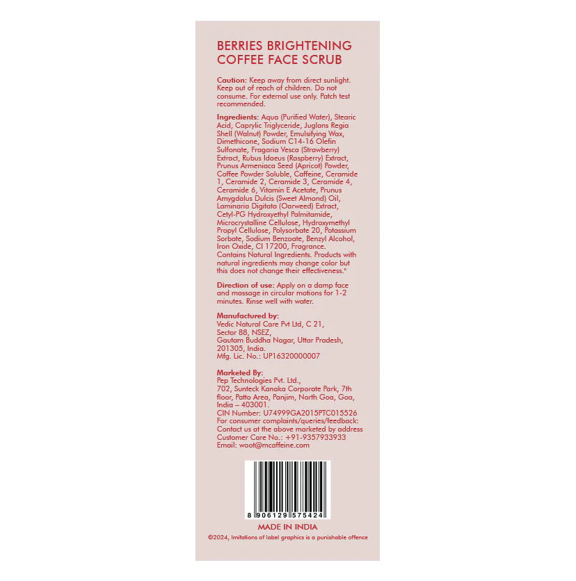 mCaffeine Berries Brightening Coffee Face Scrub for Glow | Exfoliating & Tan Removal Scrub