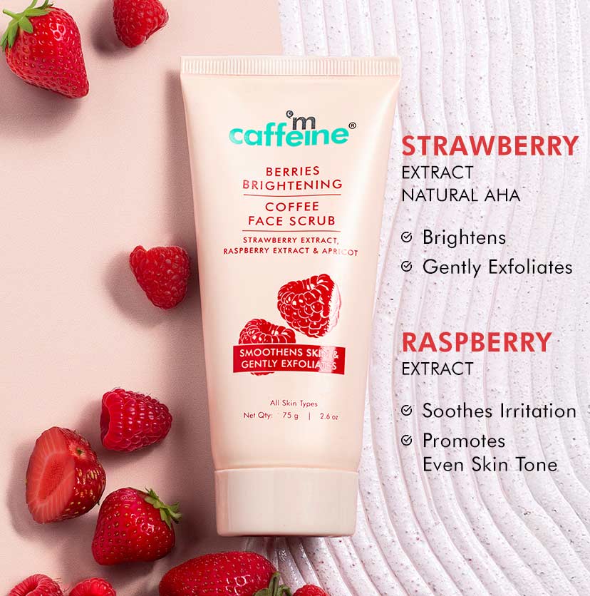 mCaffeine Berries Brightening Coffee Face Scrub for Glow | Exfoliating & Tan Removal Scrub