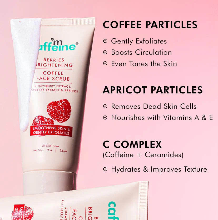 mCaffeine Berries Brightening Coffee Face Scrub for Glow | Exfoliating & Tan Removal Scrub