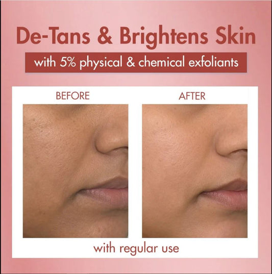 mCaffeine Guava Tini De-Tan Face Scrub | 5% Physical & Natural Exfoliants | De-Tanned, Smoother Skin | Pore Cleansing | Removes Blackheads | AHAs - Glycolic & Lactic Acid | Walnut & Apricot | For Women & Men | Suitable for All Skin Types - 100g