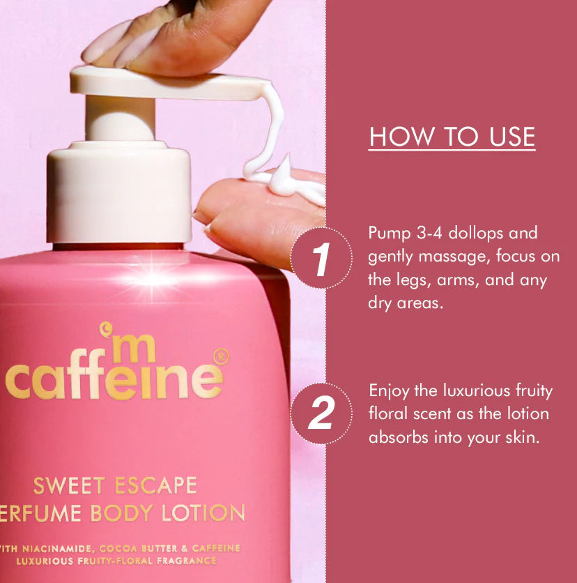 mCaffeine Sweet Escape Perfume Body Lotion with Niacinamide & Cocoa Butter| Fruity-Floral Fragrance