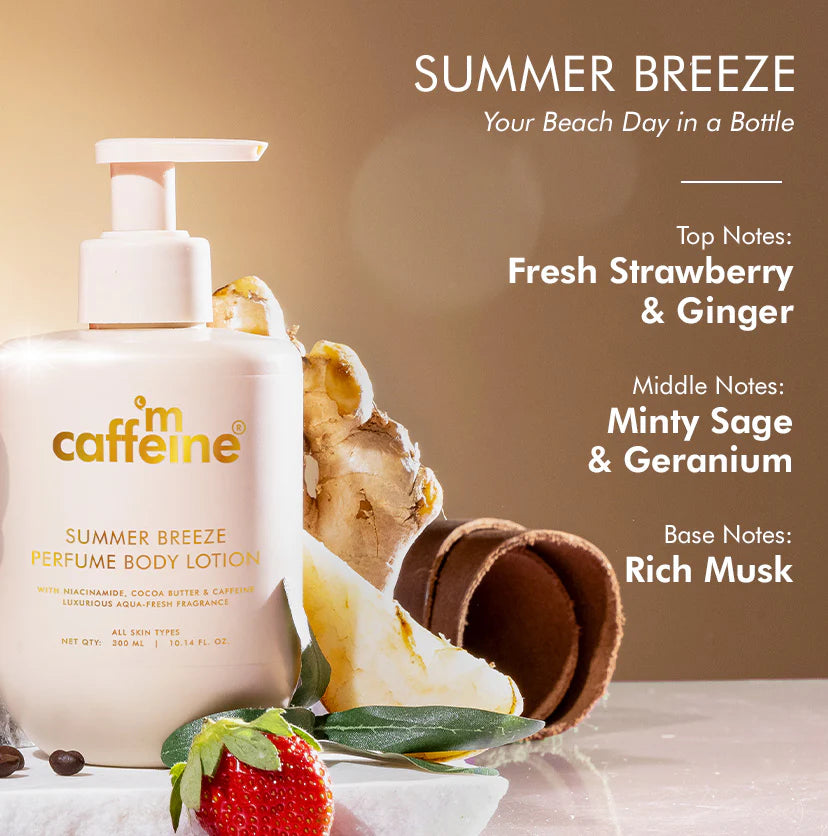 mCaffeine Summer Breeze Perfume Body Lotion with Niacinamide & Cocoa Butter |Fresh Aquatic Fragrance