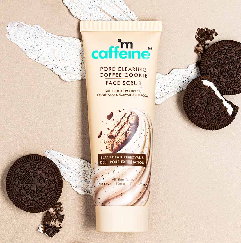 mCaffeine Pore Clearing Coffee & Cookie Face Scrub | Remove Blackheads, Detan & Exfoliate Dead Skin | 4.5% Exfoliants - Walnuts, Coffee, Charcoal, Clay | Glowing Skin Face Scrub for Women & Men - 100g