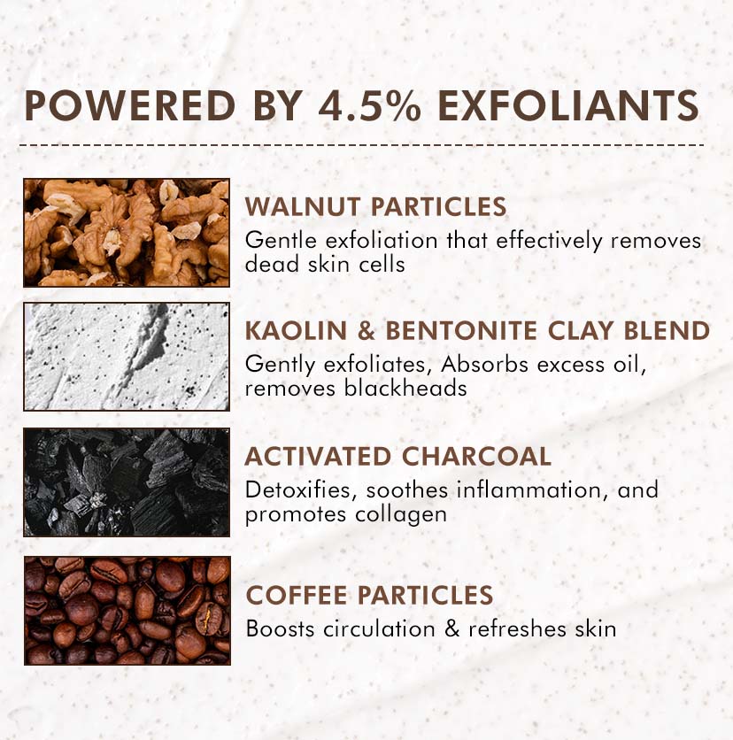 mCaffeine Pore Clearing Coffee & Cookie Face Scrub | Remove Blackheads, Detan & Exfoliate Dead Skin | 4.5% Exfoliants - Walnuts, Coffee, Charcoal, Clay | Glowing Skin Face Scrub for Women & Men - 100g