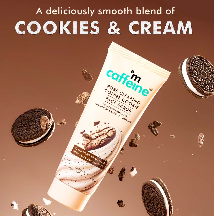 mCaffeine Pore Clearing Coffee & Cookie Face Scrub | Remove Blackheads, Detan & Exfoliate Dead Skin | 4.5% Exfoliants - Walnuts, Coffee, Charcoal, Clay | Glowing Skin Face Scrub for Women & Men - 100g