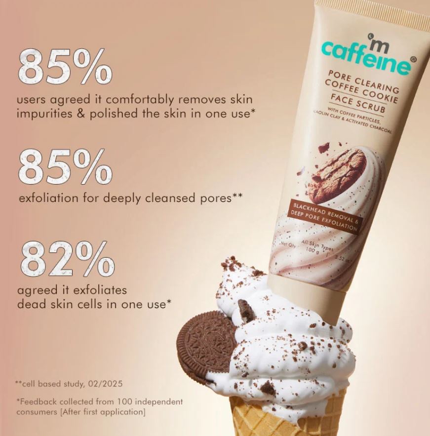 mCaffeine Pore Clearing Coffee & Cookie Face Scrub | Remove Blackheads, Detan & Exfoliate Dead Skin | 4.5% Exfoliants - Walnuts, Coffee, Charcoal, Clay | Glowing Skin Face Scrub for Women & Men - 100g