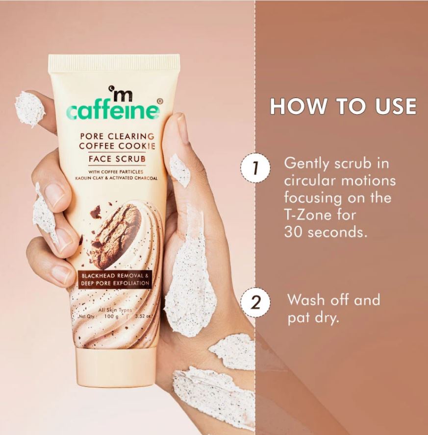 mCaffeine Pore Clearing Coffee & Cookie Face Scrub | Remove Blackheads, Detan & Exfoliate Dead Skin | 4.5% Exfoliants - Walnuts, Coffee, Charcoal, Clay | Glowing Skin Face Scrub for Women & Men - 100g