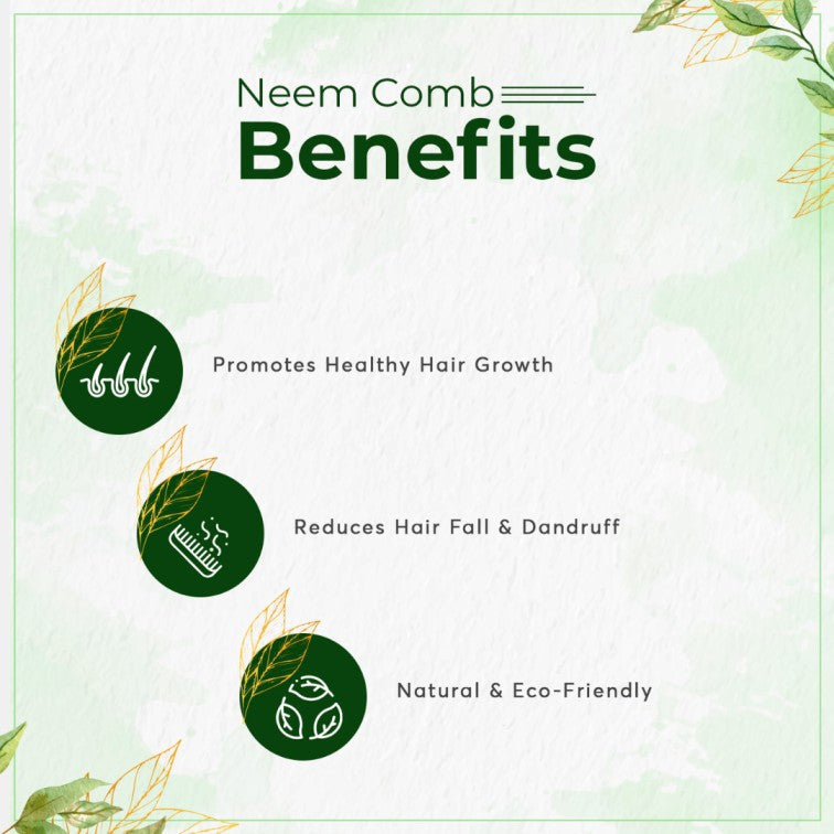 Neem Wooden Comb | Hair Growth, Hairfall, Dandruff Control | Hair Straightening, Frizz Control | Comb for Men, Women - Wide Tooth Comb