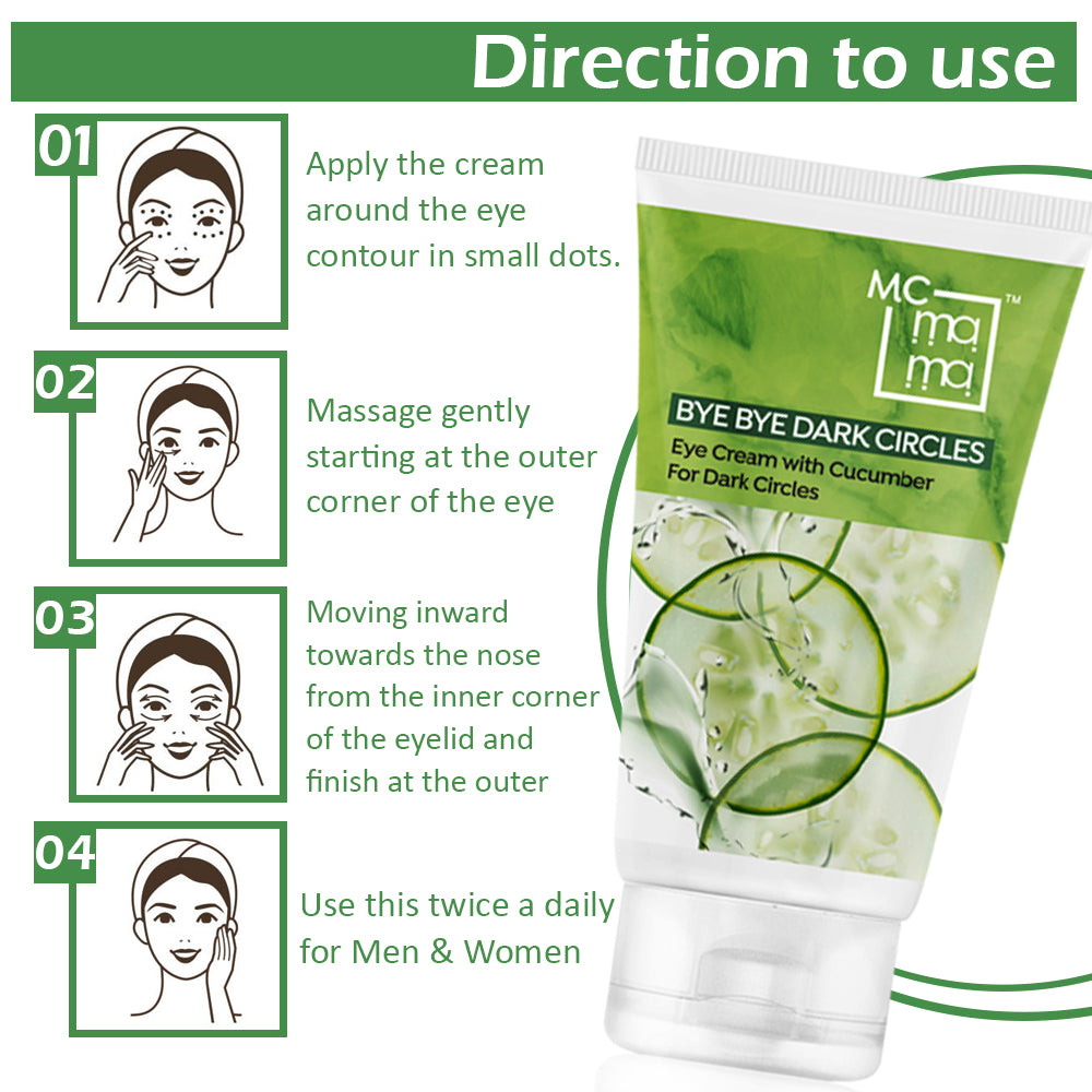 Bye Bye Dark Circles Eye Cream For Unisex | Reduces Puffiness & Fine Lines | With Curcumber,Almond,Grape Seed,Wheat germ | 60g