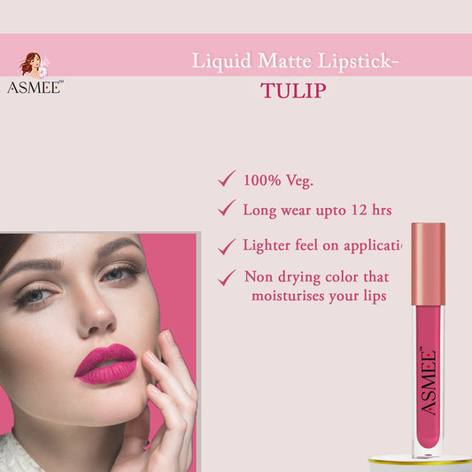 Asmee Liquid Lipstick - Tulip  &  Get Matte Lipstick- Tangerine Free