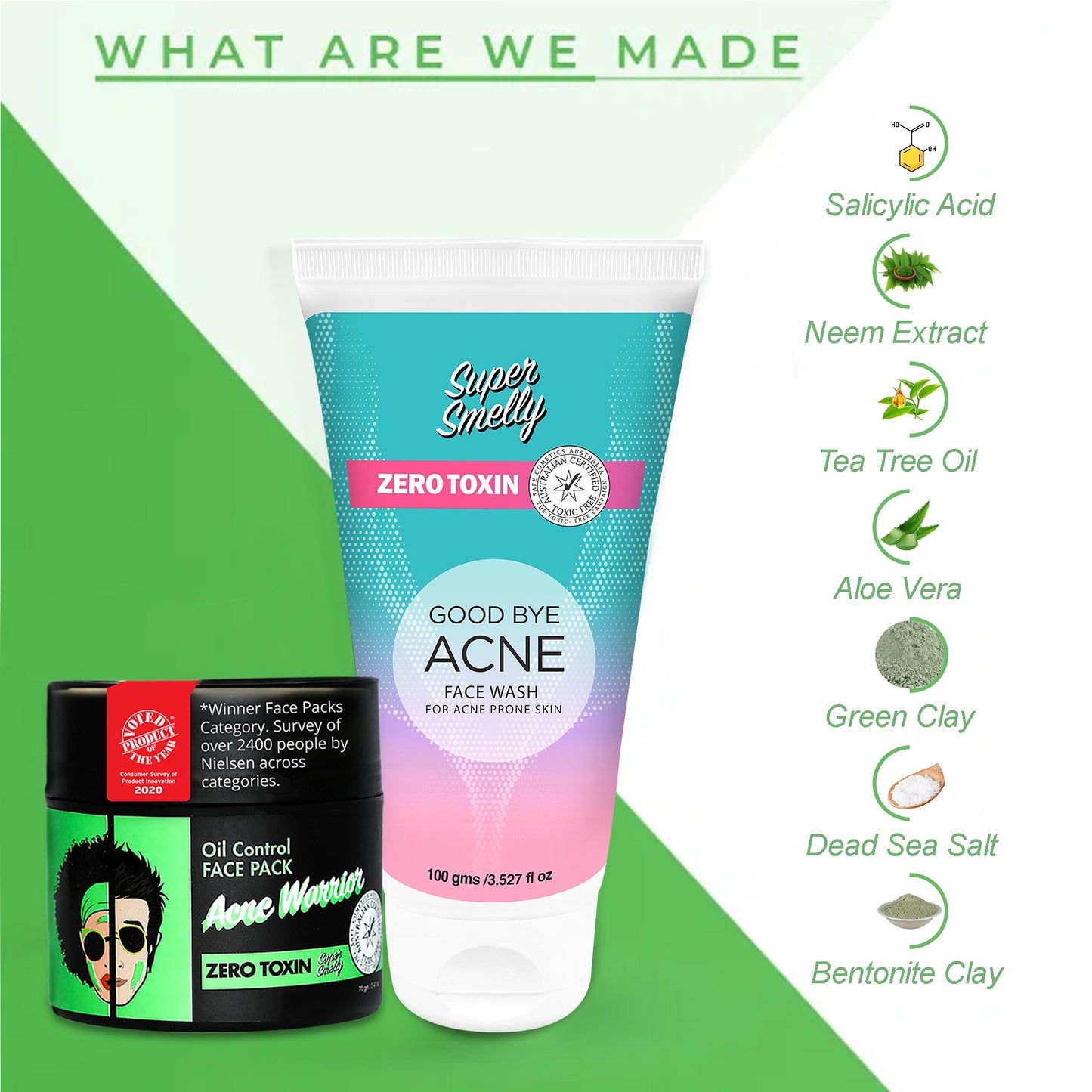 Goodbye Acne Face wash and Acne Warrior Face Pack Combo