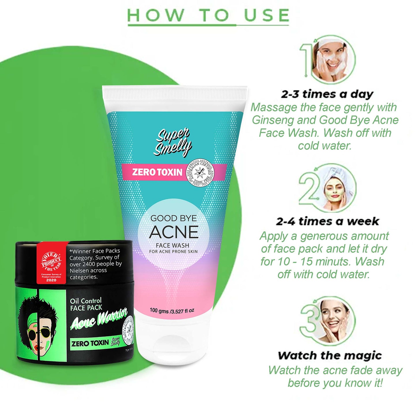 Goodbye Acne Face wash and Acne Warrior Face Pack Combo