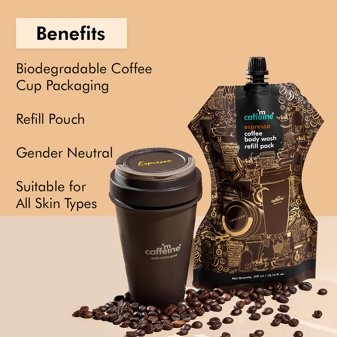 mCaffeine Naked & Raw Coffee Espresso Body Wash + Espresso Coffee Body Wash Refill Pouch Duo