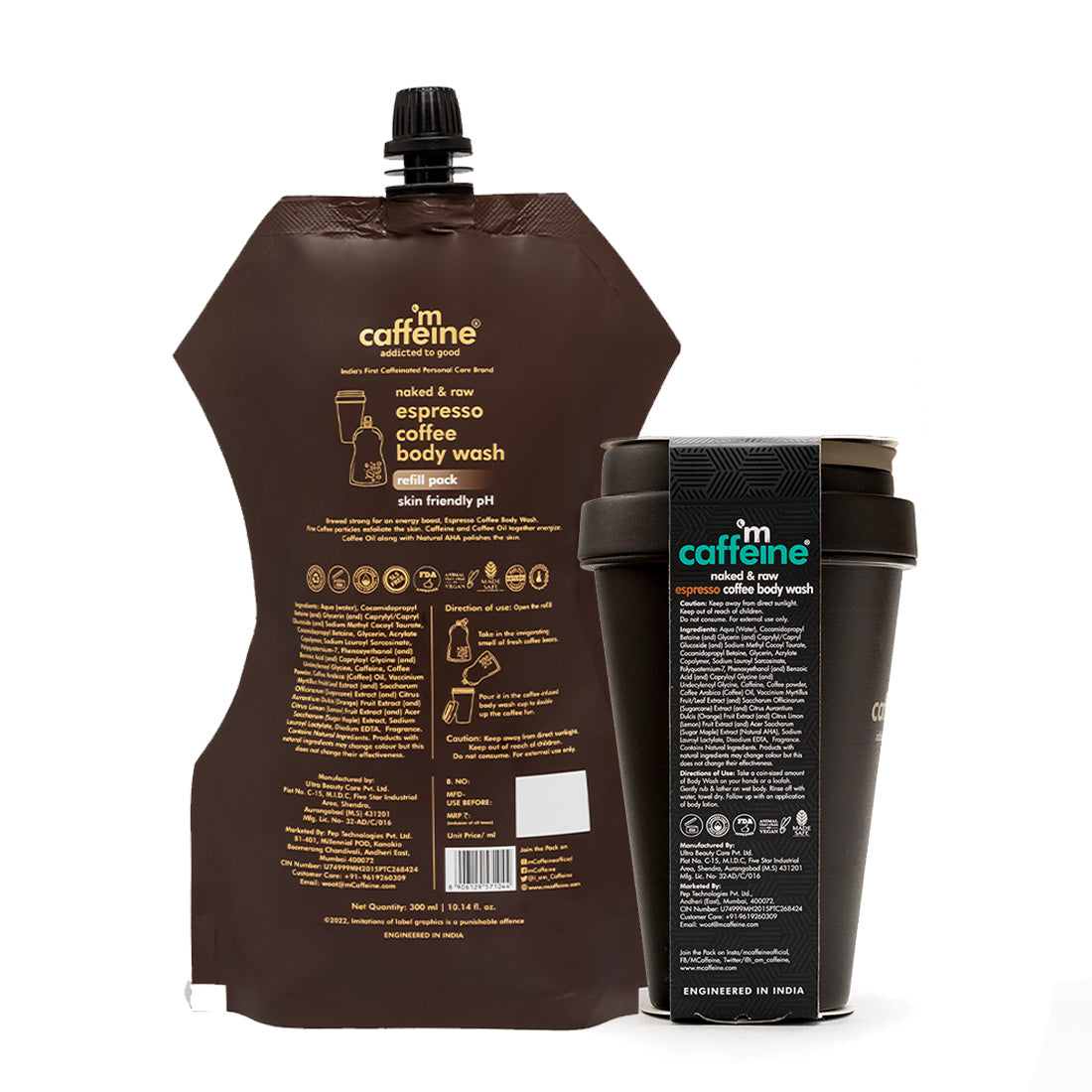 mCaffeine Naked & Raw Coffee Espresso Body Wash + Espresso Coffee Body Wash Refill Pouch Duo