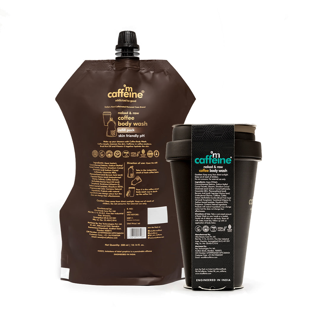 mCaffeine Naked & Raw Coffee Body Wash + Coffee Body Wash Refill Pouch duo