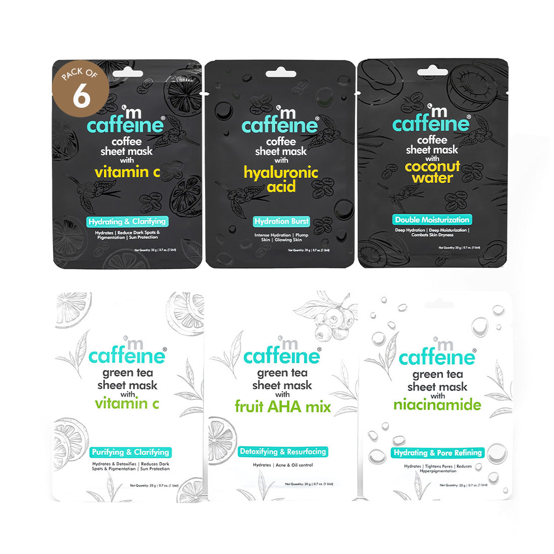 mCaffeine Assorted sheet masks (Pack of 6)