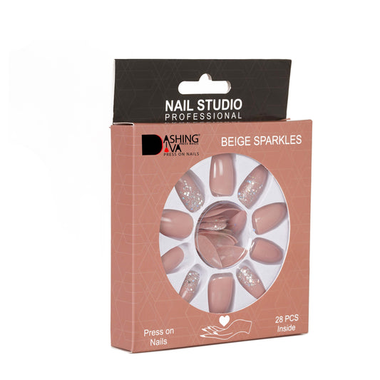 Stick On Nails |  Beige Artificial Reusable Acrylic Press on Nails With Quick Dry Nail Glue