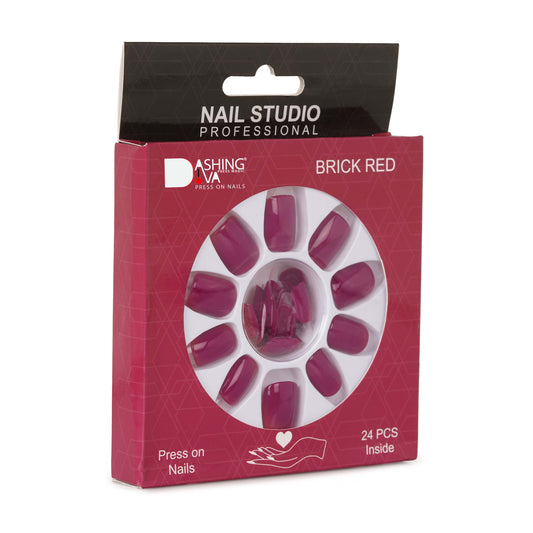 Stick On Nails | Brick Red Artificial Reusable Press on Nails With Quick Dry Nail Glue