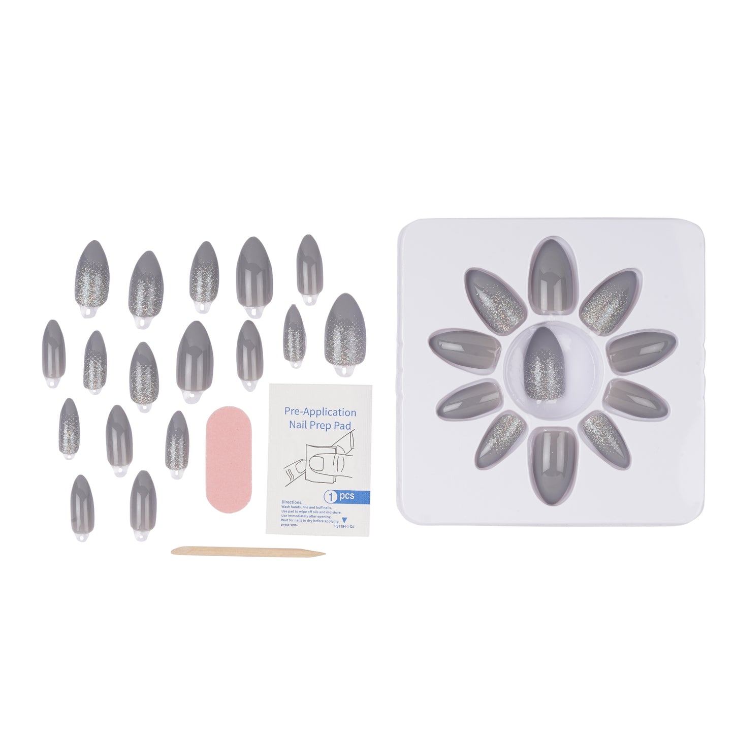 Stick On Nails |  Dove Gray Artificial Acrylic Fake Press on Nails With Quick Dry Glue
