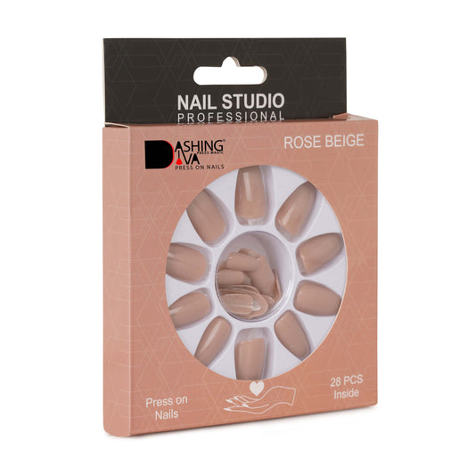 Stick On Nails |  Rose Beige Acrylic Reusable Press on Nails With Quick Dry Nail Glue