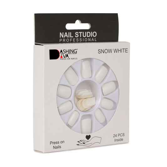 Stick On Nails |  Snow White Reusable Acrylic Press on Nails With Quick Dry Nail Glue