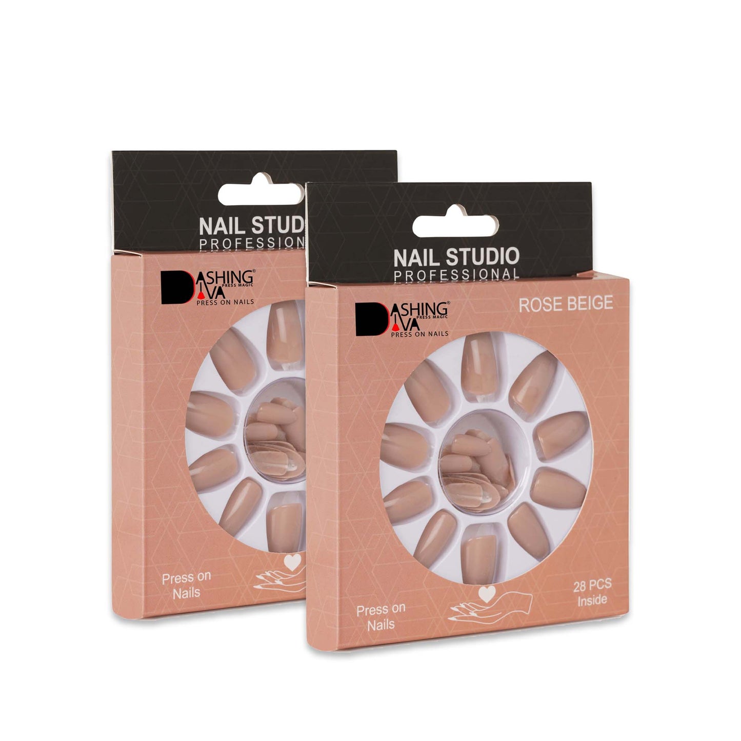 Stick On Nails |  Rose Beige Acrylic Reusable Press on Nails With Quick Dry Nail Glue