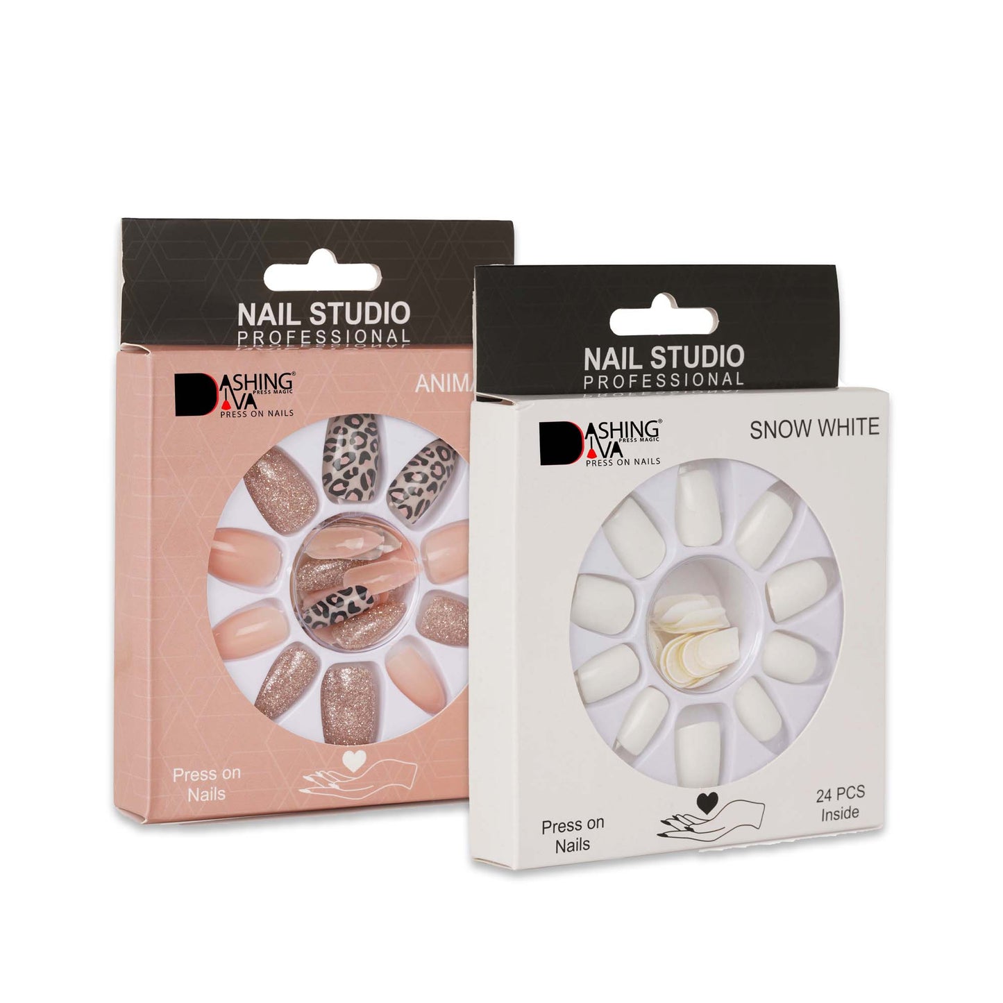 Stick On Nails | Dashing Diva Press Magic Animalier, Snow White French Manicure Nail Extension Press on Nails With Quick Dry Nail Glue, Pack of2